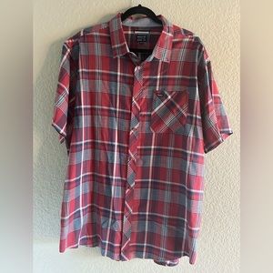 RVCA Button Up Shirt Men's XXL Red Plaid Short Sleeve Casual Skater